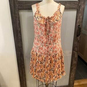 Sexy Garden Party -  Anna Sui silk sleeveless  button down dress  - lined  sz 8